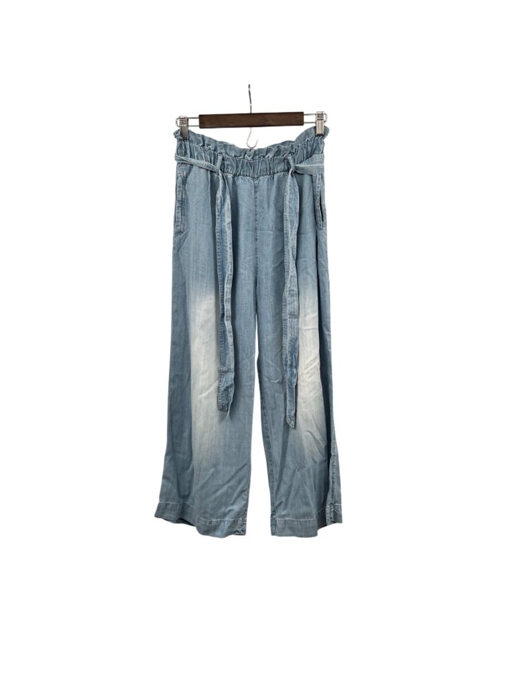 Chelsea & Theodore Lightweight Paperbag Pants Blue Wide Leg Small Belted